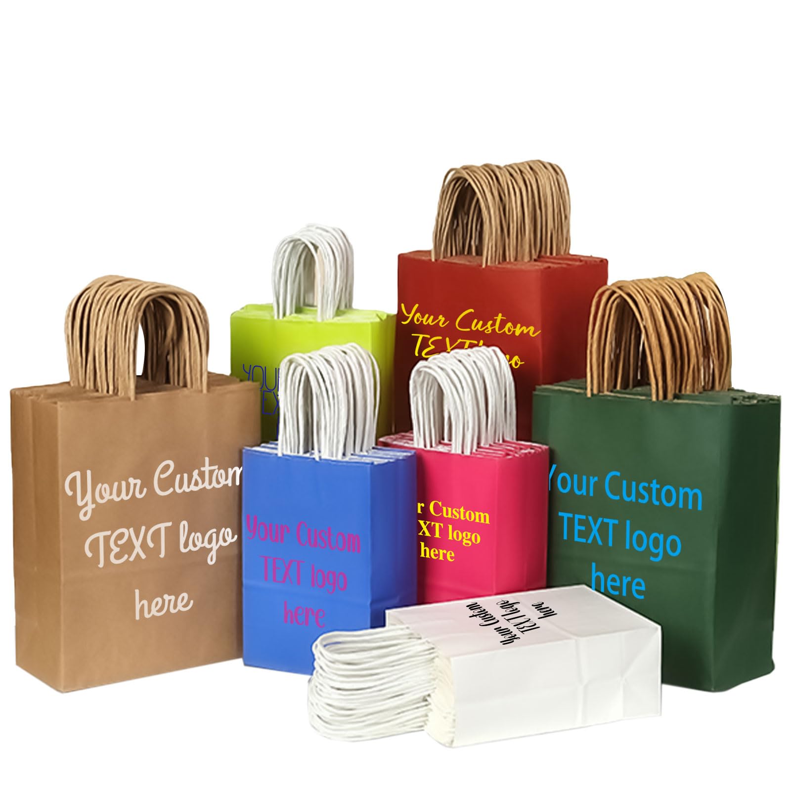 20-1000PCS Custom Printed Kraft Paper Bags,Personalised Retail Gift Bags with Logo,Party Favor Thank You Bag for Birthday,Small Business, Three size,7.87x4.33x10.63 Inch Medium Size, Custom Gift Bags