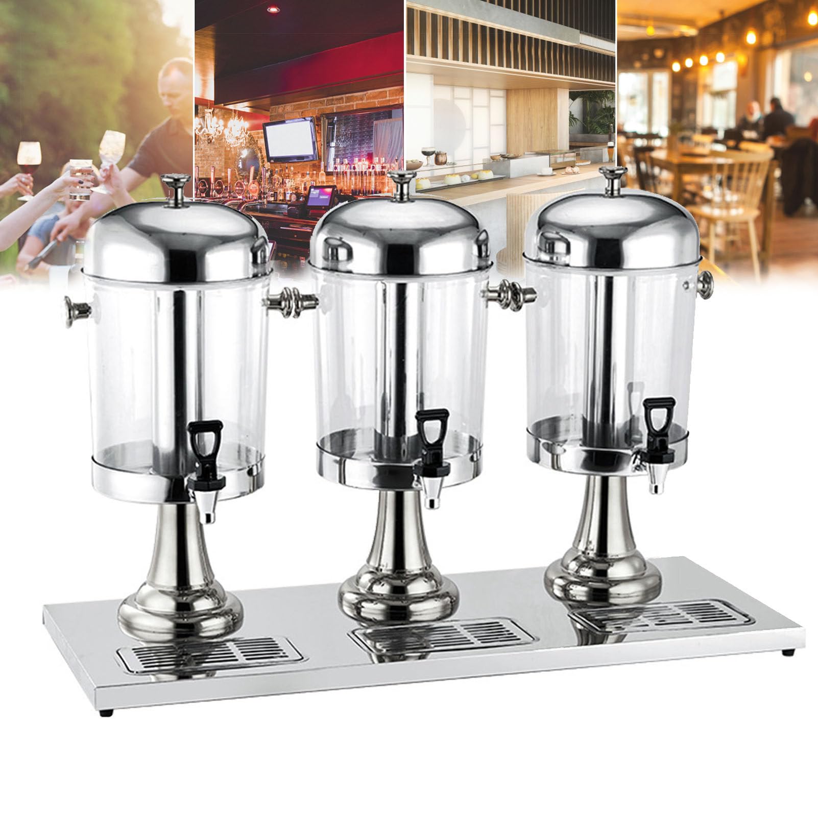 MYUYEE Glass Drink Dispenser, 24L Commercial Stainless Steel Pc Beverage Dispenser With Stand Multicolor (Silver)