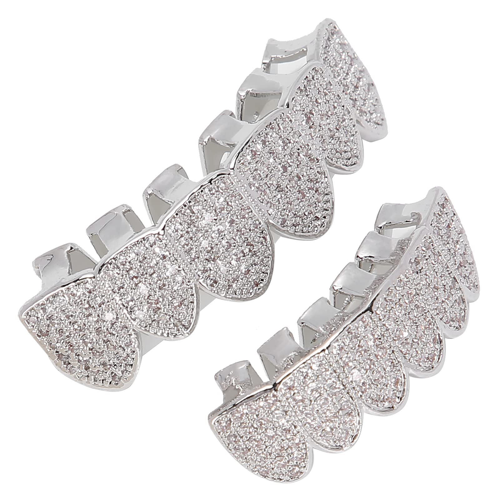 lyrlody Zahnschmuck Zahnschiene Zahnspange Zahnklammer aus goldbeschichtetem Kupfer wiederverwendbar geruchlos mit Pinzette und Fixierwachs für Halloween Hip Hop Partys (SILVER)