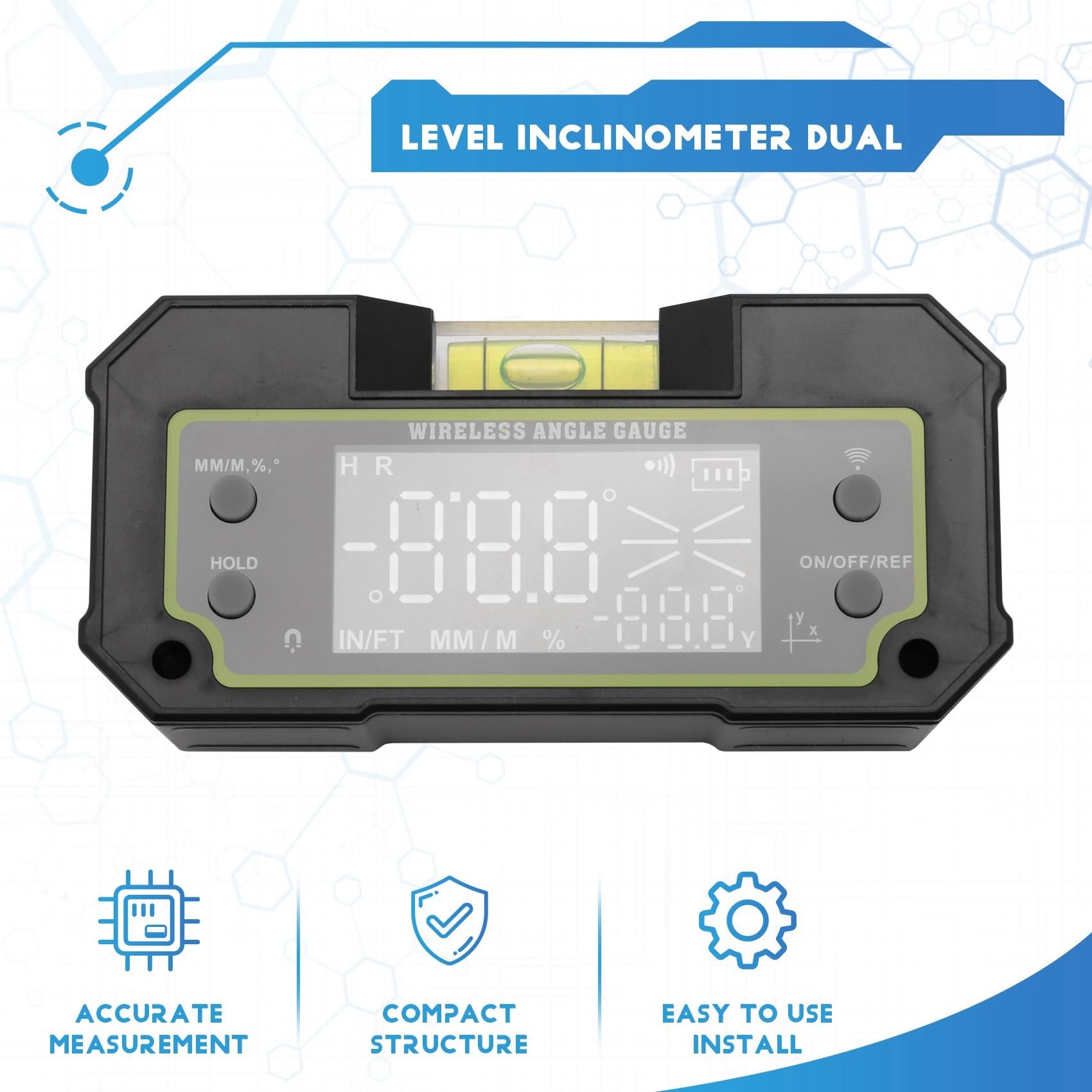 2X Inclinómetro de Bluetooth Transportador Digital de Doble Eje Regla de Ángulo de Medición Biax Caja de Magnético Recargable