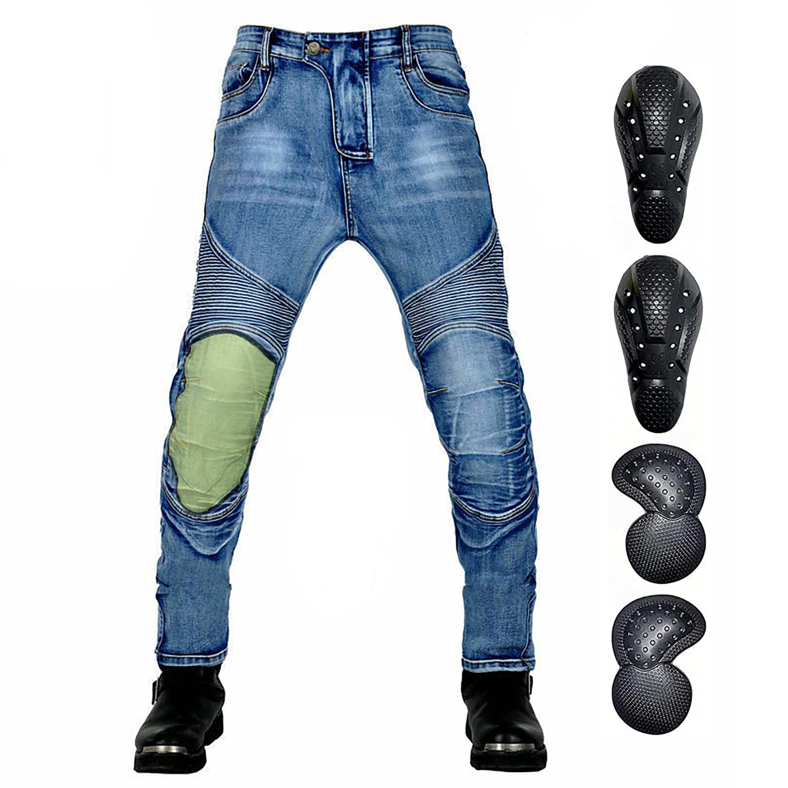 Jeans da Moto da Uomo con Protezioni Rimovibili per Ginocchia e Anche