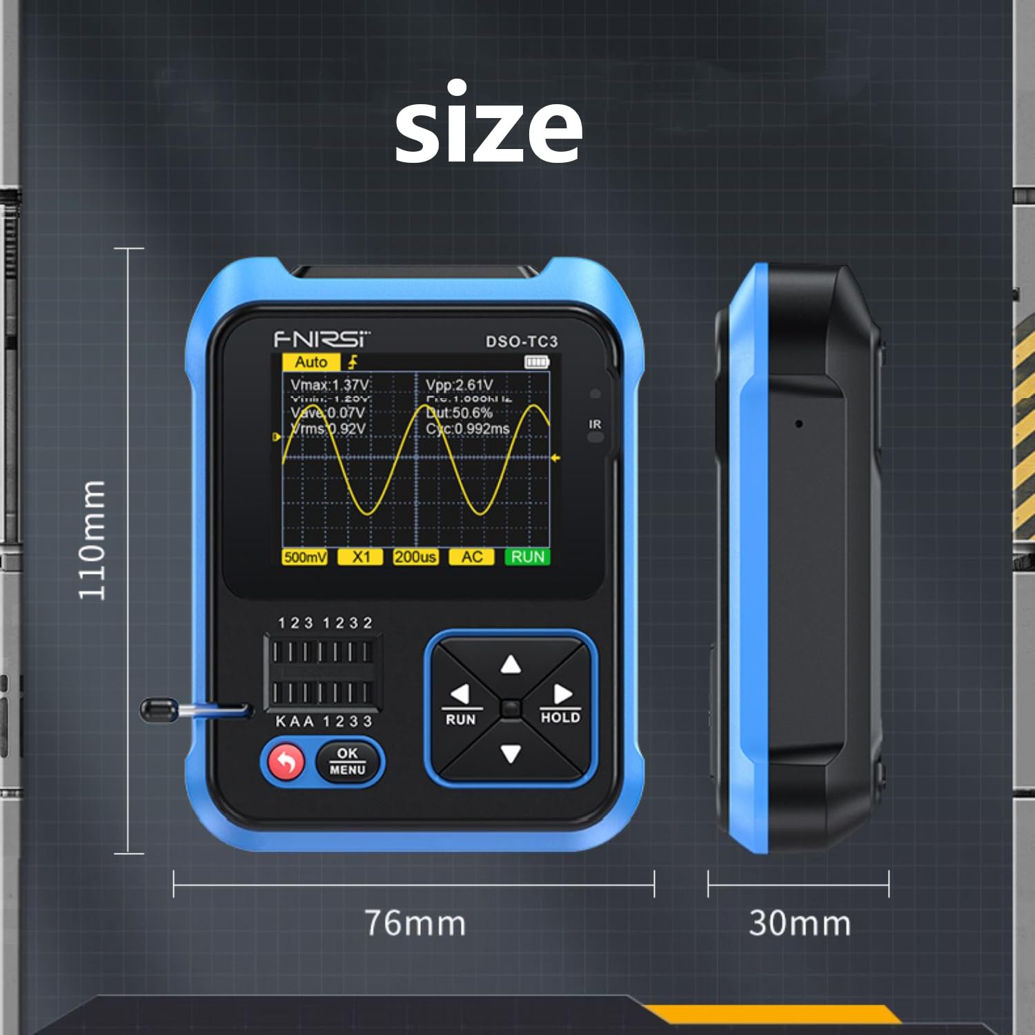 WANGCL TC3-3 en 1 Osciloscopio portátil de Mano ESR Tester Pantalla TFT de 2.4 "Mini osciloscopio Digital de 1500 mA - Ancho de Banda de 200 KHz y tasa de muestreo de 2.5 MS/S