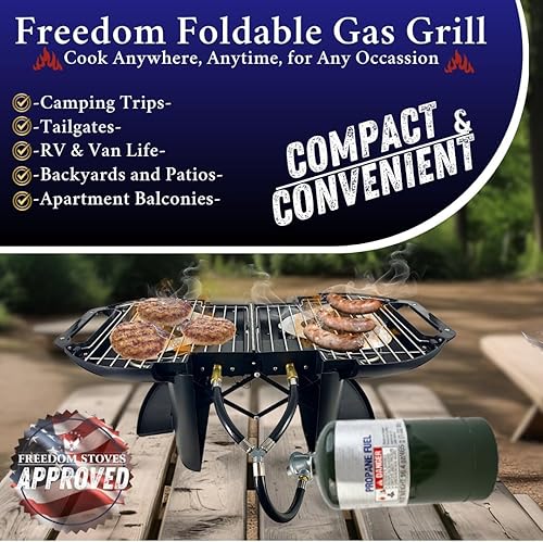 Miniatura 2 de Freedom Stoves - Parrilla de gas portátil plegable  perfecta para navegación, caravana, camping, condominios, senderismo. Cocine en menos de 60