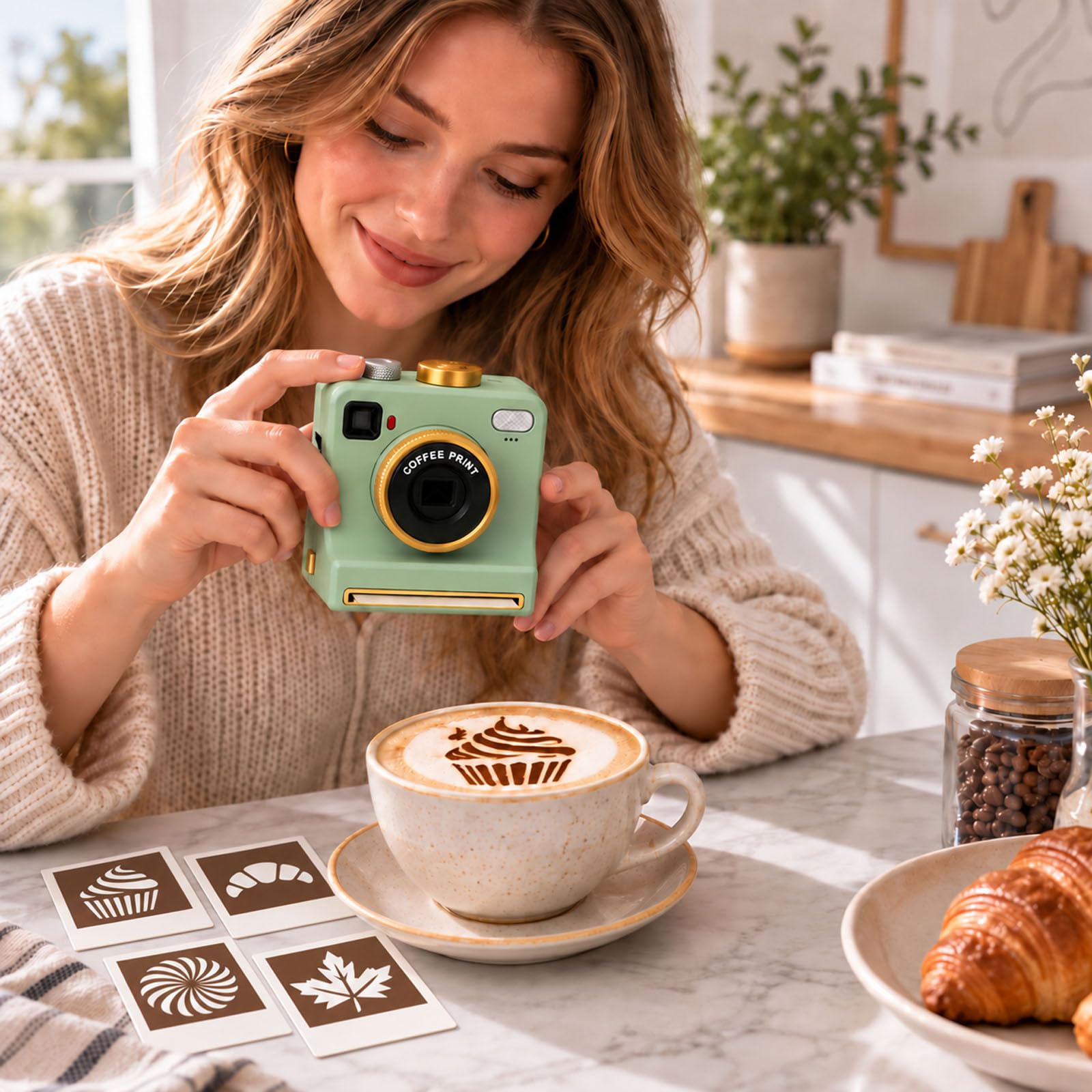 Generisch 3D gedruckte Latte Art Kamera, Kaffeepulver-Streuer，Schwarz A