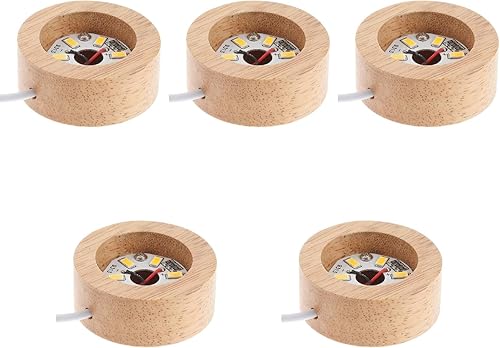 Angoily Base de pantalla LED de madera, base iluminada de madera, base de soporte de luz LED para arte de cristal, pantalla de madera para arte de