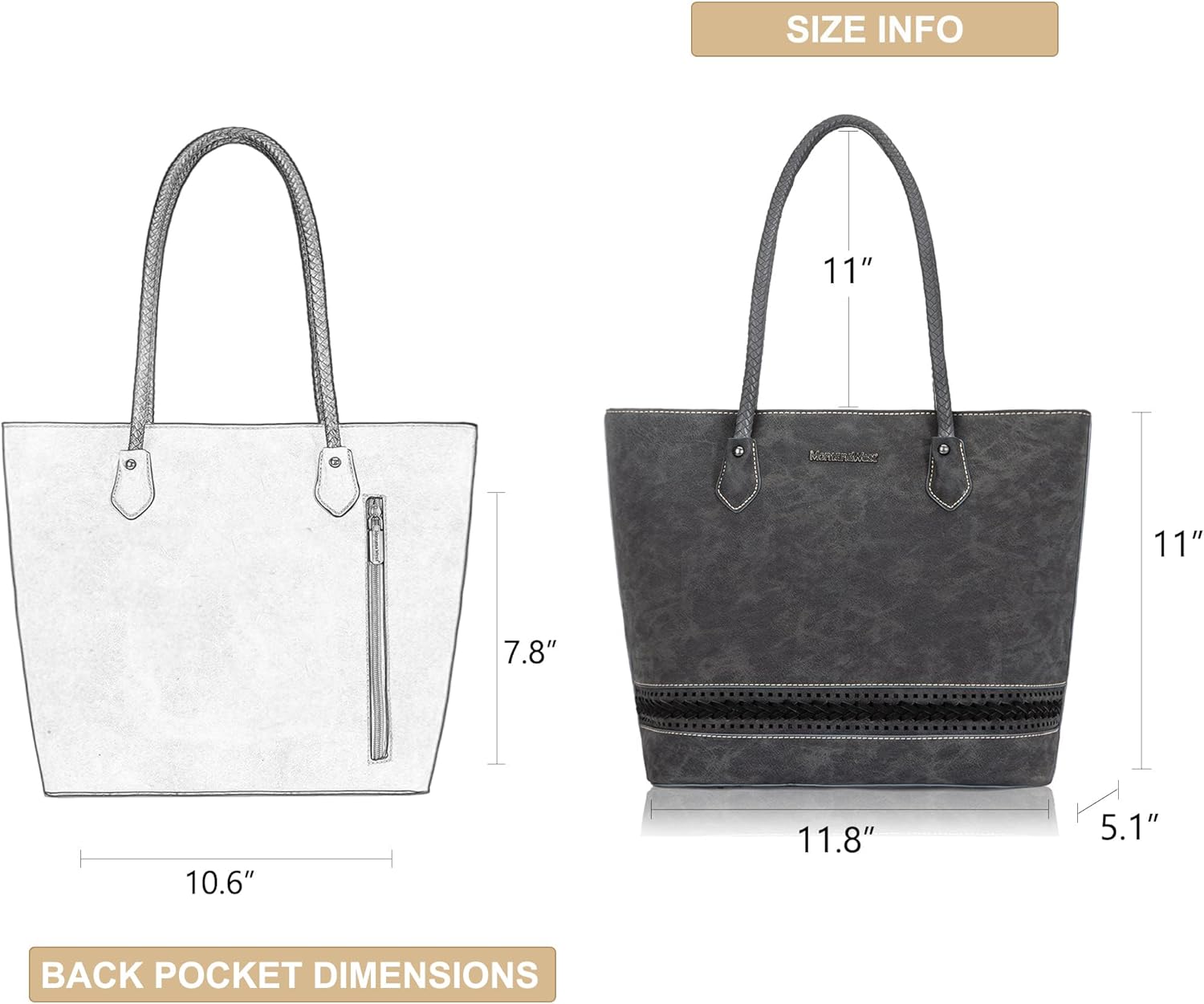 Montana West Woven Tote Bags for Women Purses and Handbags with Back Zipper Pocket - Image 3