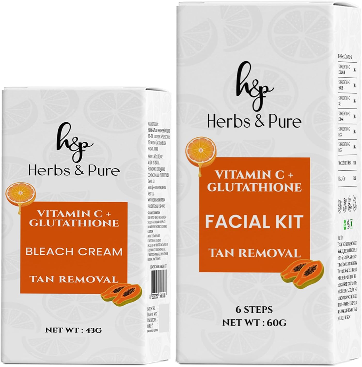 Vitamin C & Glutathione Facial Kit for Women and Men, 60g With Bleach Cream 43g, Skin Care Kit With Sheet Mask & Disposable Head Cap, Pack of 2