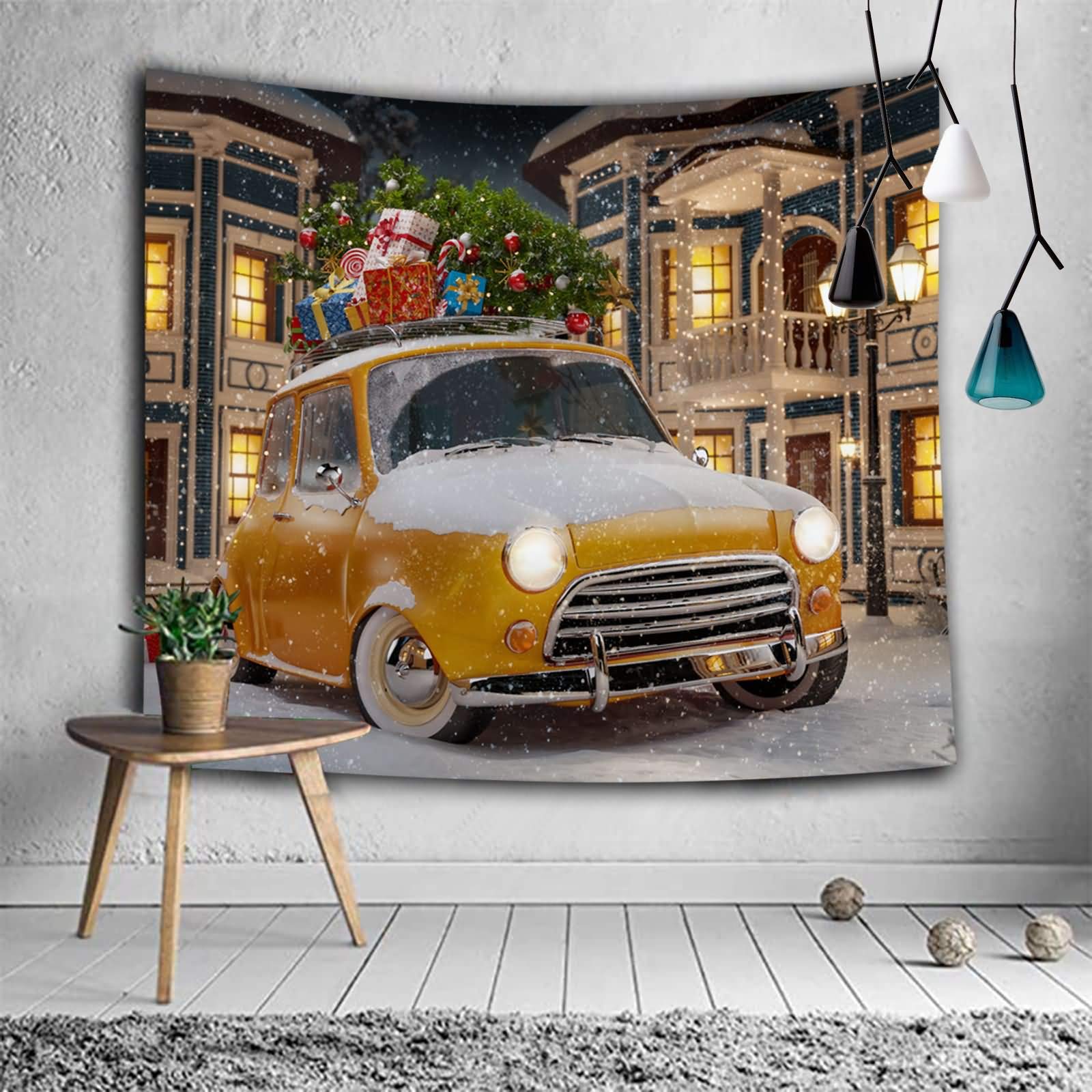 Arazzo da Parete Natalizio, Arazzo Moderno da Parete Auto Regalo di Natale Giallo Bianco Arazzo Tappeto Muro Decorativo, 180x230CM