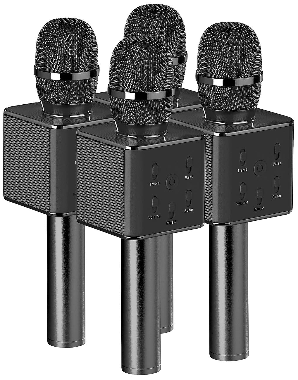 auvisio Karaoke-Mikrofon USB: 4er-Set Karaoke-Mikrofon mit Bluetooth, MP3-Player, Lautsprecher, Akku (Karaoke Verstärker-Mikrofon, Akkubetriebenes Mikrofon)