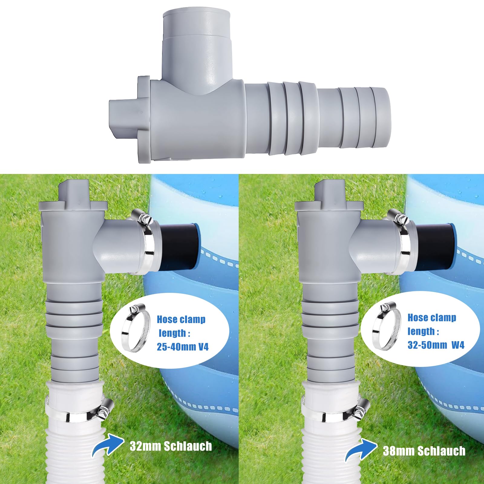 Forhome 2 Válvula de Cierre para Piscinas,Conexión de Manguera de 32 mm, Adaptador Manguera Piscina,Adaptador de Manguera de Piscina, Juego de conexión de Accesorios de Piscina de 32 mm