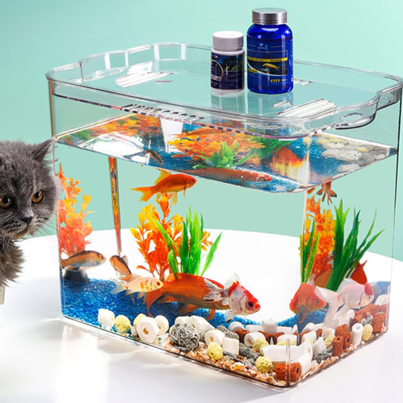 Anfänger-Fischtank, stapelbar, transparent, Würfel-Tank, vielseitiges Fischglas, temporäre Raum-Aquarium-Tanks für Schildkrötenbecken, Wasserkraut, , klein