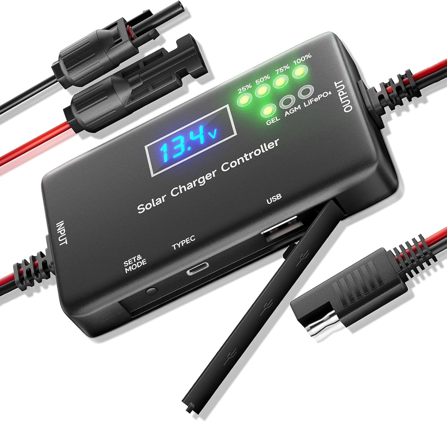 ​​12V 20A PWM Solar Charge Controller with Type-C/USB Output, Compatible with LiFePO4/AGM/Gel Batteries, Zero Drain Tech, Overload & Overheating Protection for Solar Power System​​