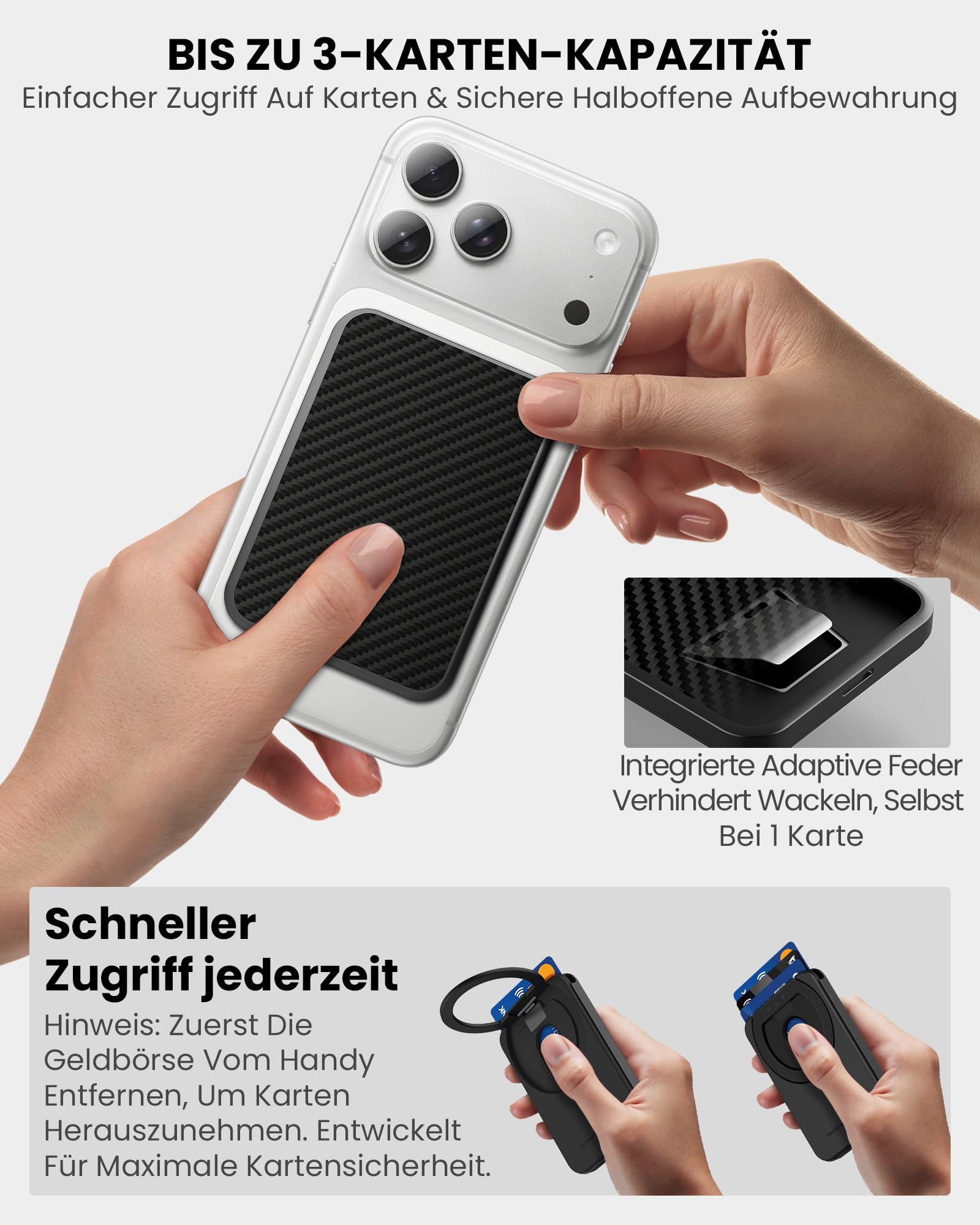 Nillkin Handy Kartenhalter für MagSafe Wallet - Ultra Leichter Kohlefaser Verstellbar Ständer, Karten Halter mit 3 Kartenfächer, Magnetischer Wallet Halter für iPhone 17