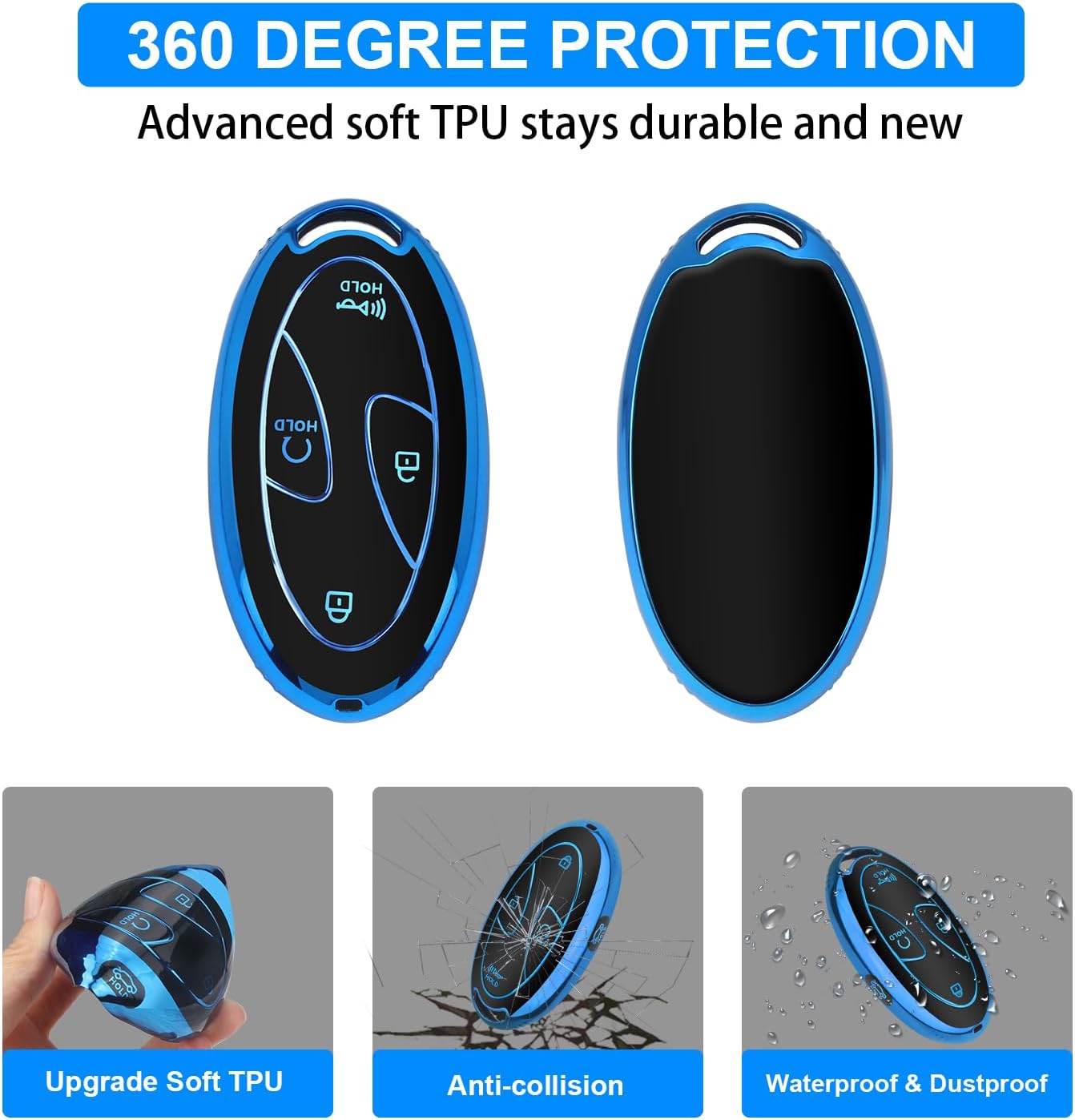 QBUC for Hyundai Kona Key Fob Cover,Key Case for Hyundai Ioniq 6 Grandeur GN7 KONA Elanrtra Sonata Tucson 2023 2024 2025 Santa Fe Smart Key Protector with Keychain(Blue, 5 Buttons) image 5