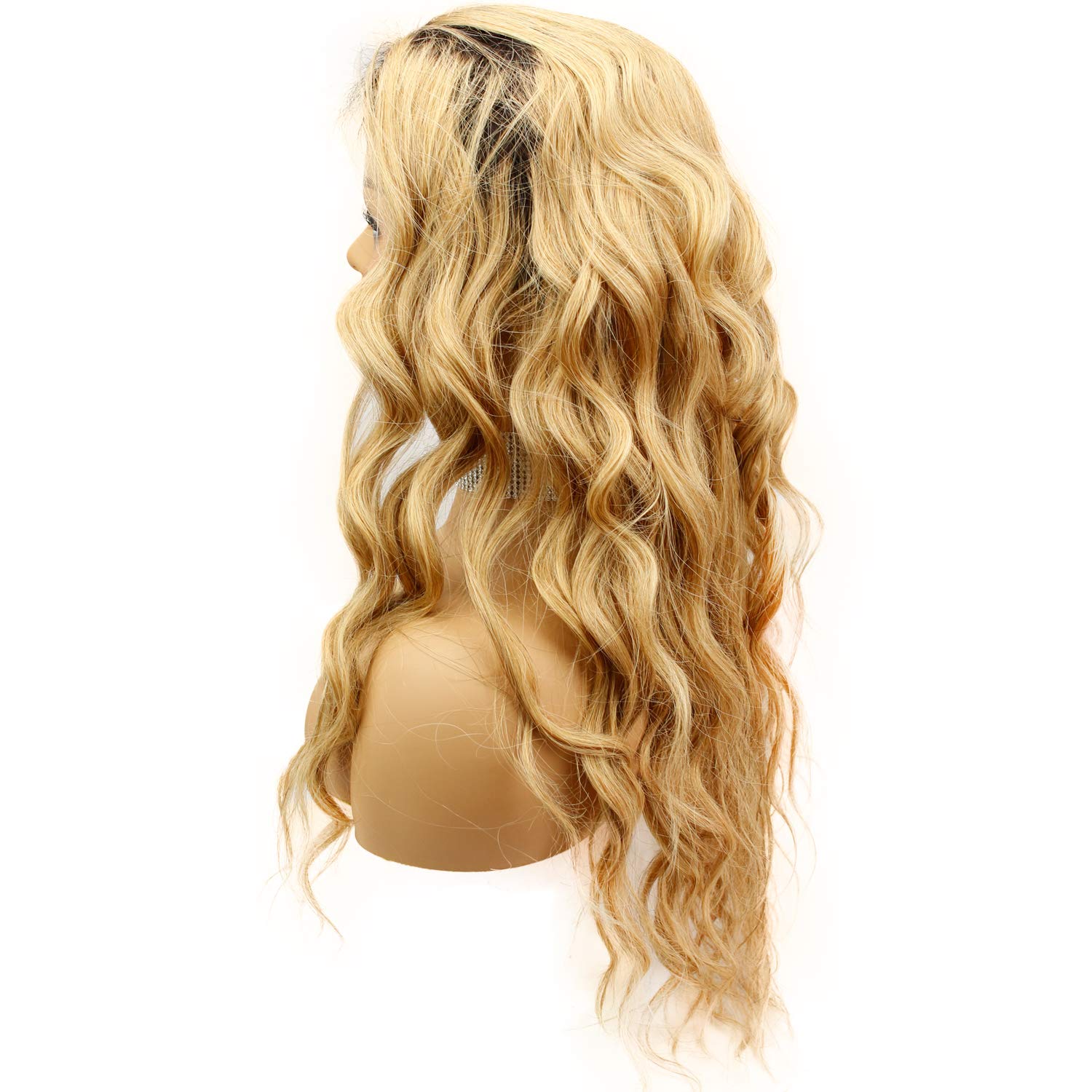 #1B/27 Dark Roots Ombre Honey Blonde Brazilian Virgin Human Hair Wig with Baby Hair for Black Woman Glueless Lace Front Wigs Bleached Knots 130% Density