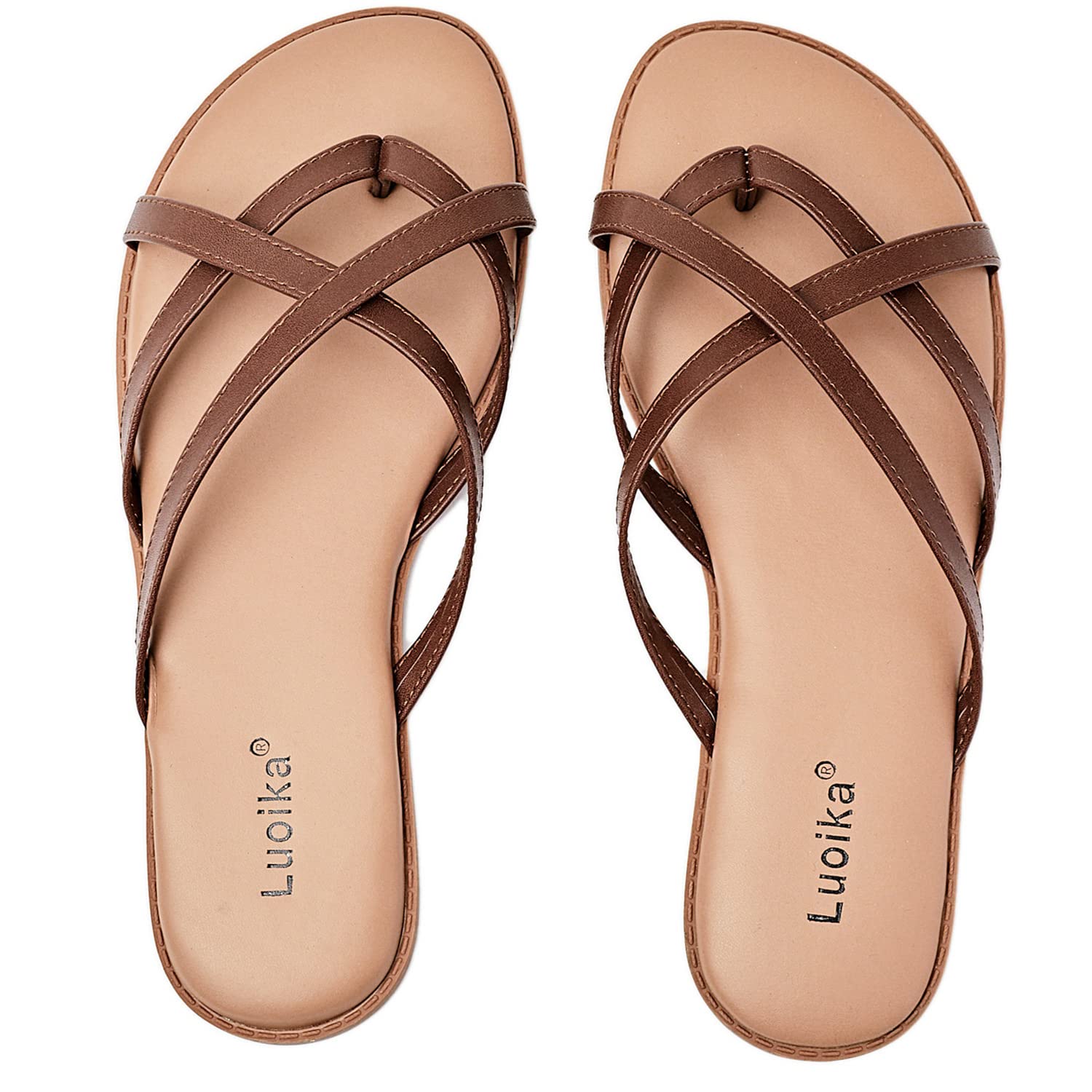 Luoika Women's Wide Width Flat Sandals, Flip Flop Slides Sandal Casual Strapy Sandal Slip on Summer Beach Shoes for Women.