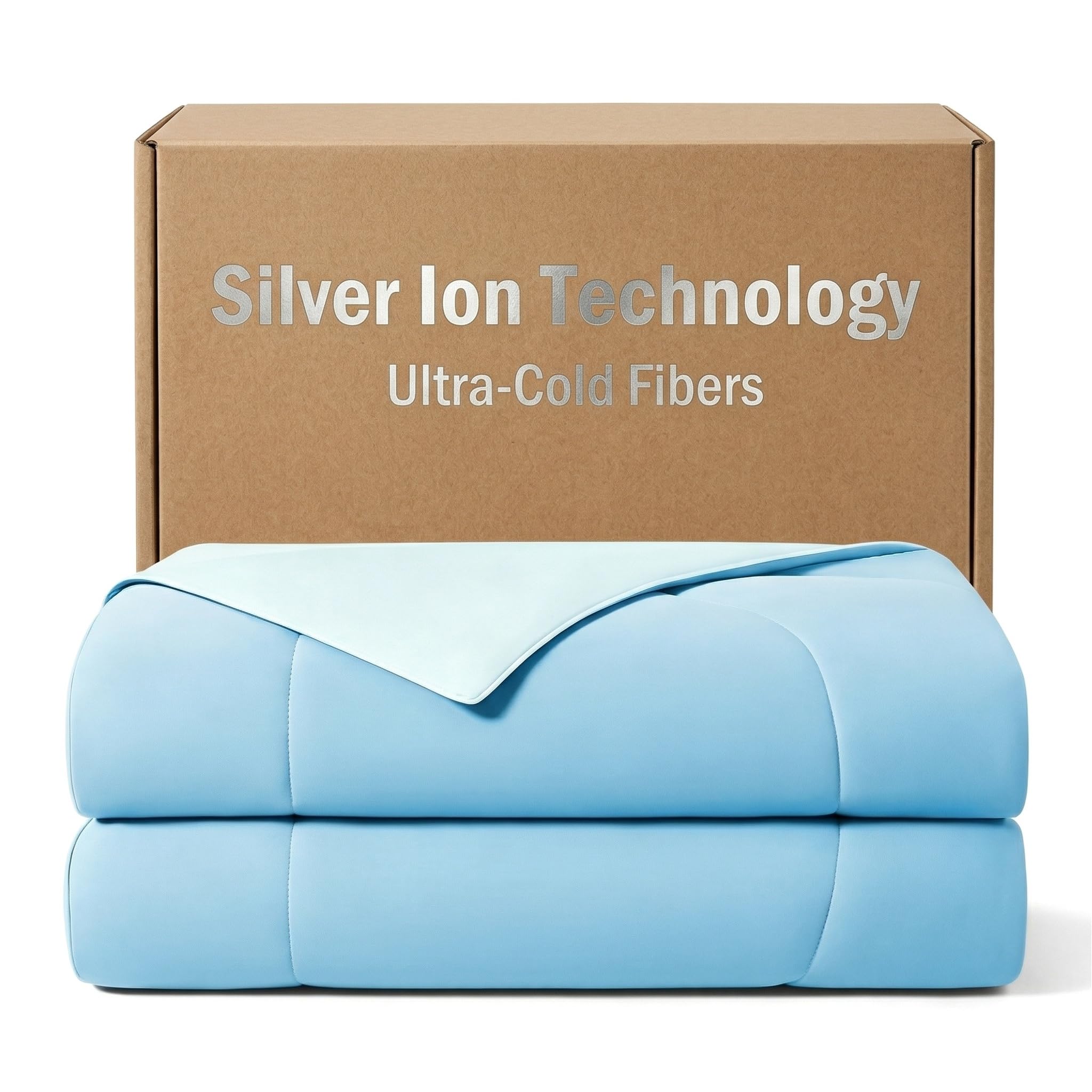 HLLBLL Silver Infused Ultra Cold Fiber Cooling Comforter Q-Max 0.45+ Fast Cooling Blanket for Hot Sleepers, Double-Sided Cooling Breathable Lightweight Blanket (Aqua Blue, Twin/Twin XL (68"x90"))
