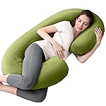 1 MIDDLE ONE Pregnancy Pillow, C Shaped Full Body Pregnant Women Sleeping Pillow for Maternity Support with Cover (Green)