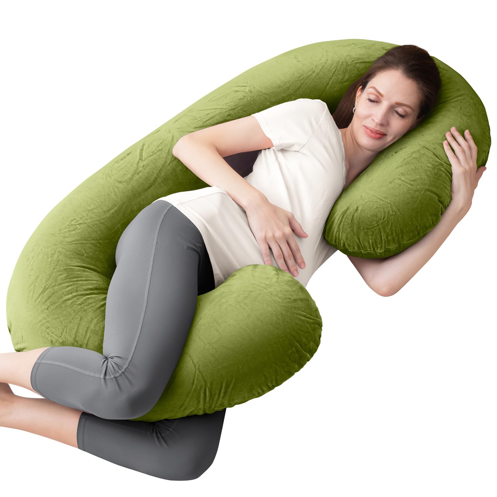 1 MIDDLE ONE Pregnancy Pillow, C Shaped Full Body Pregnant Women Sleeping Pillow for Maternity Support with Cover (Green)