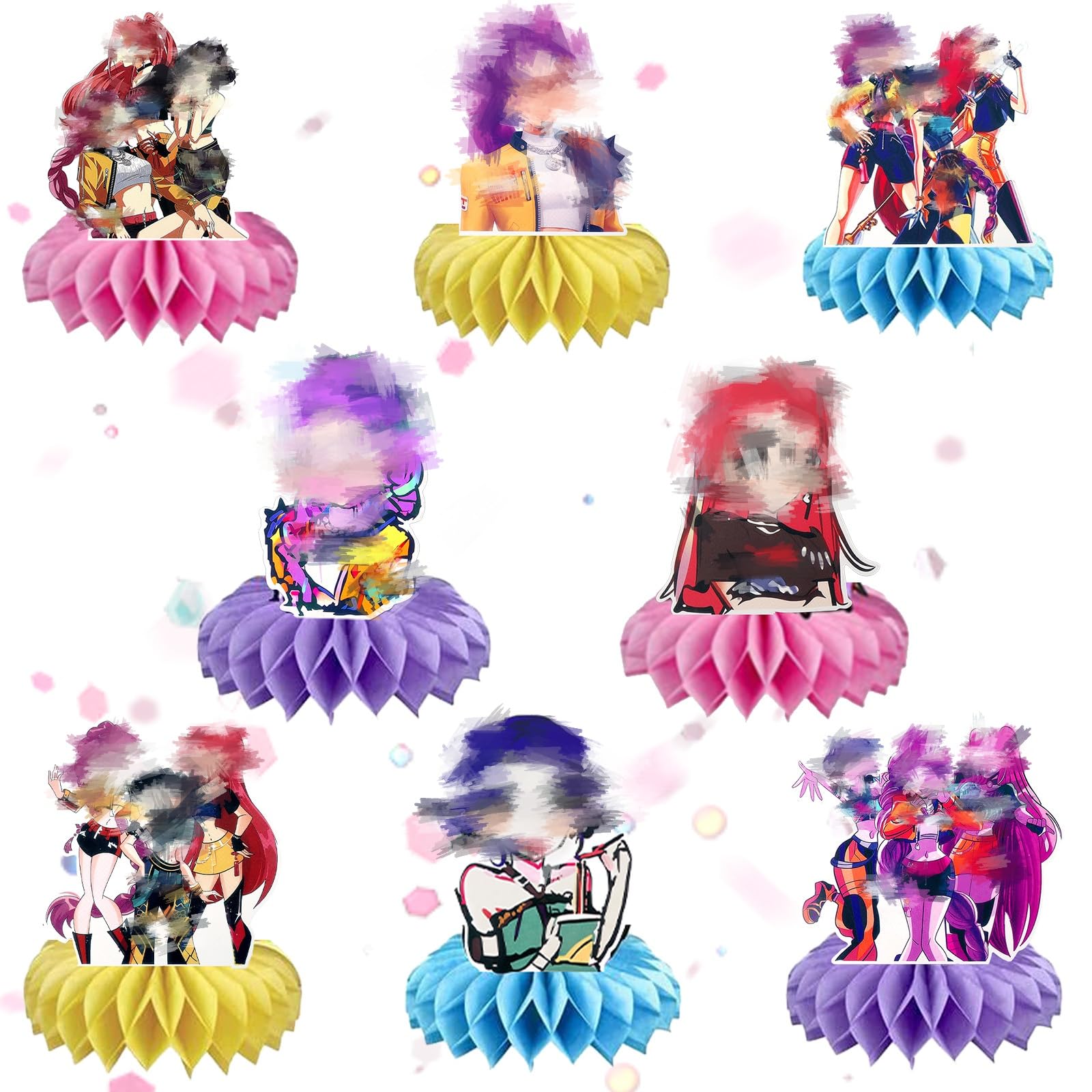 8 Pcs Girl Themed Honeycomb Set, Kp0p Style Table Decorations, Cartoon Character Honeycomb Stand for Party, Birthday, Fan Events, Desk Decor, Themed Party Supplies