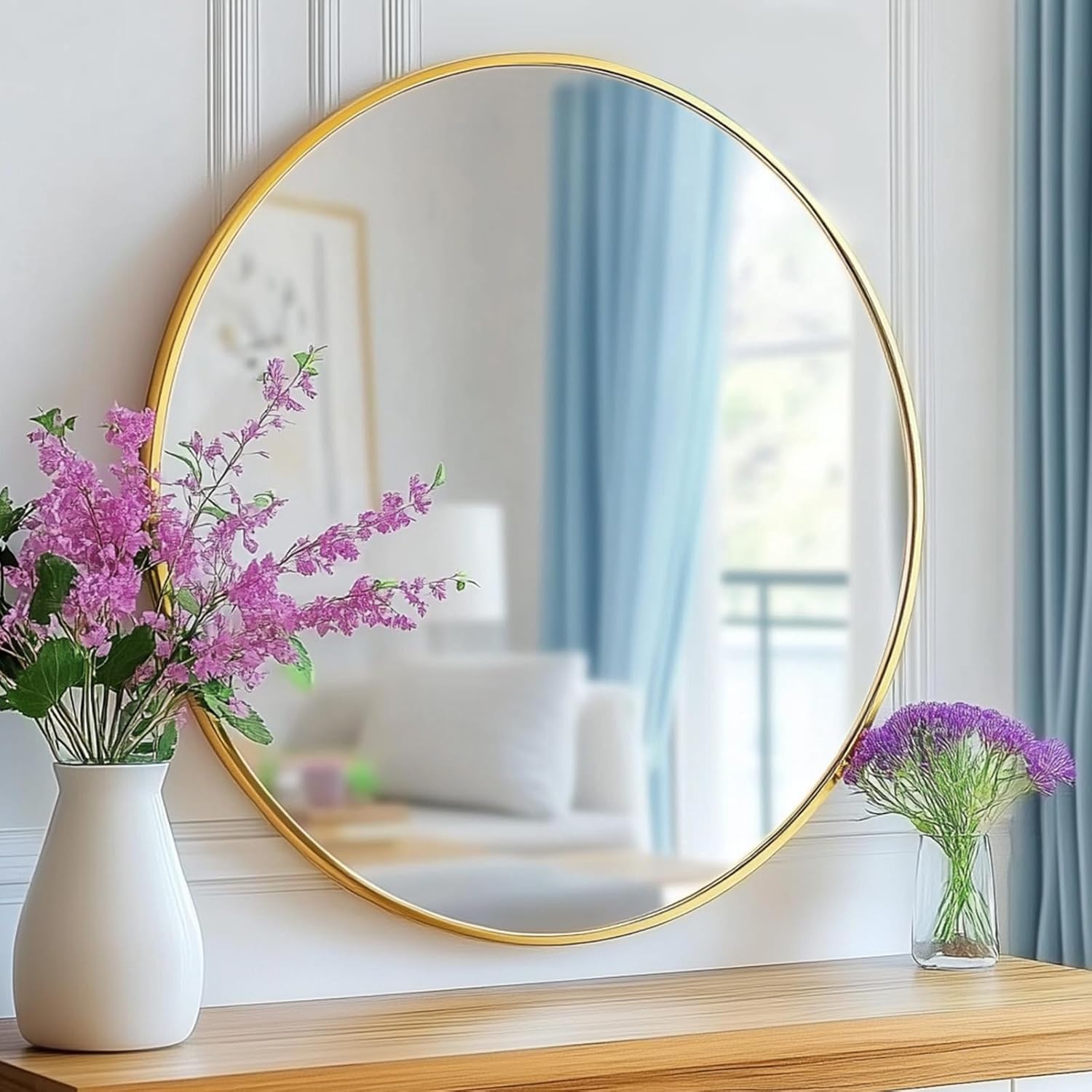 Gold Round Mirror, Gold Round Mirror 30 inch, Metal Frame Golden, Golden Circle Wall Mounted Mirrors for Bathroom, Living Room, Bedroom, Entryway, Vanity, Brass