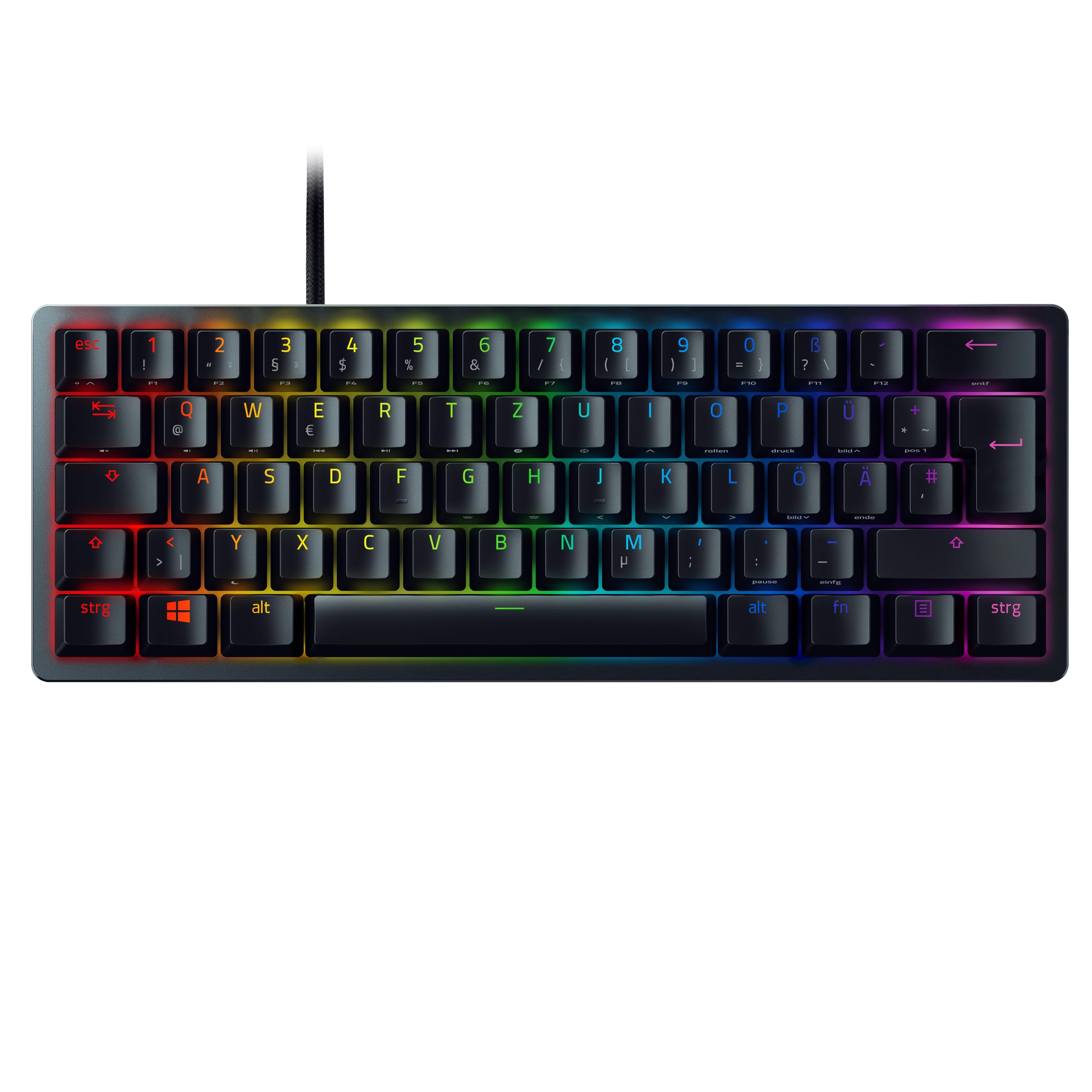 Razer Huntsman Mini (Purple Switch) - Kompakte 60% Gaming Tastatur (Klickende Optisch-Mechanische Switches, Doubleshot PBT-Tastenkappen, Abnehmbares USB-C Kabel) QWERTZ DE-Layout | Schwarz