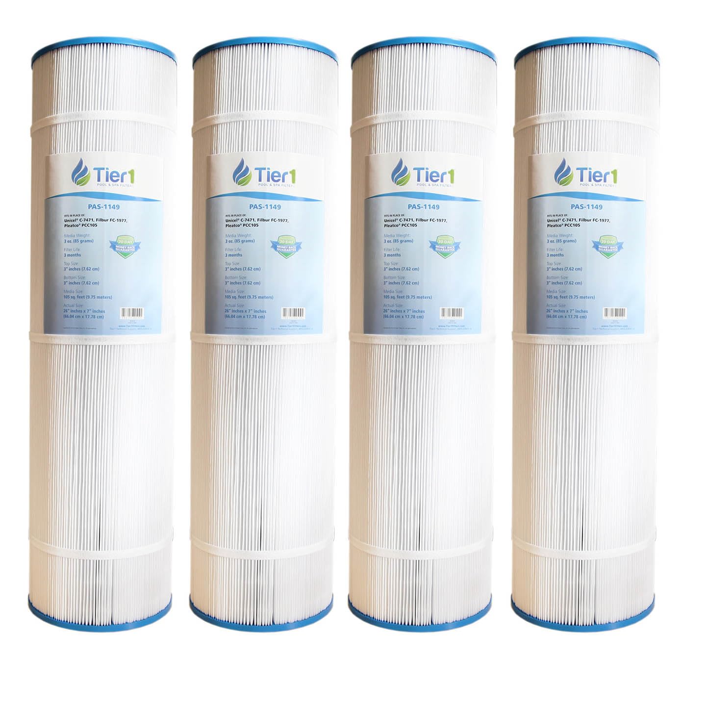 Tier1 Pool & Spa Filter Cartridge 4-pk | Replacement for Pentair Clean & Clear Plus 420, 178584, Unicel C-7471, FC-1977, Pleatco PCC105 and More | 105 sq ft Pleated Fabric Filter Media