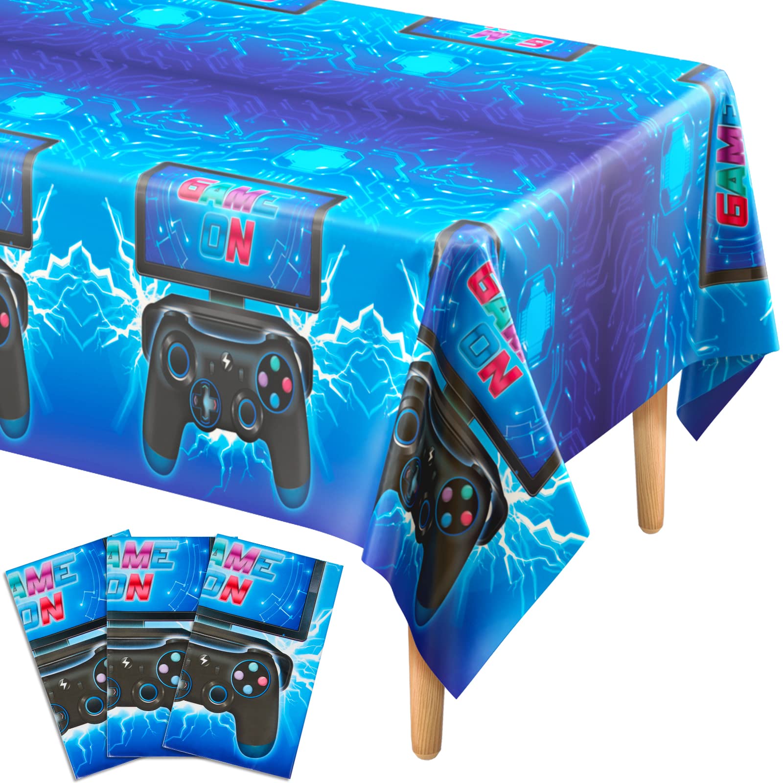 DECORLIFE 3 Pack Video Game Party Tablecloth, 108 x 54 Inch, Waterproof and Table Covers for Gamer Birthday Party Supplies