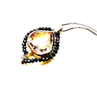 Heart Shaped Yellow Sapphire and Black Spinel Pendant in Solid 14K Yellow Gold, September Birthstone, 5th and 45th Wedding Anniversary