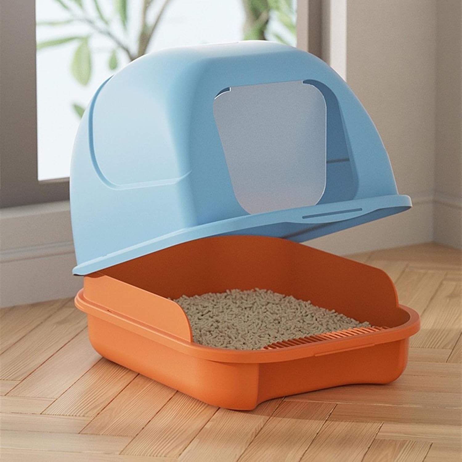 Litterbox Cat Litter Box with Lid, Fully Enclosed Litter Pan with Litter Scoop, Leak Proof Litter Pan, Non-Sticky, Easy Clean Cat Litter Tray(Pink)
