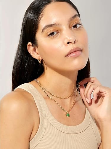 Miniatura 3 de Moonffay Collar de oro con colgante verde para mujer, cadena de acero inoxidable chapada en oro de 18 quilates, no se deslustra, collares para niñas