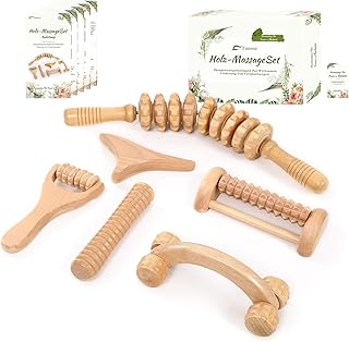Kit de Madeiroterapia Corporal de 6 Peças, Madeiroterapia Abdómen e Celulite, Massajador de Madeira, Moldar o Corpo, Bolsa de Transporte e Guia
