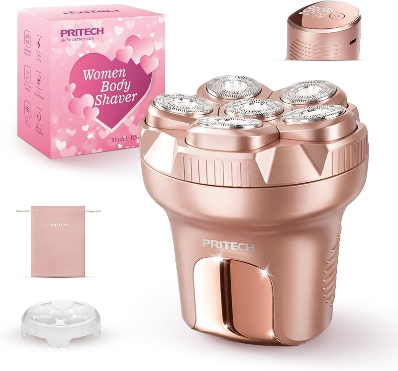 Barbeador elétrico feminino PRITECH com cabeça flutuante 6D e bolsa de armazenamento