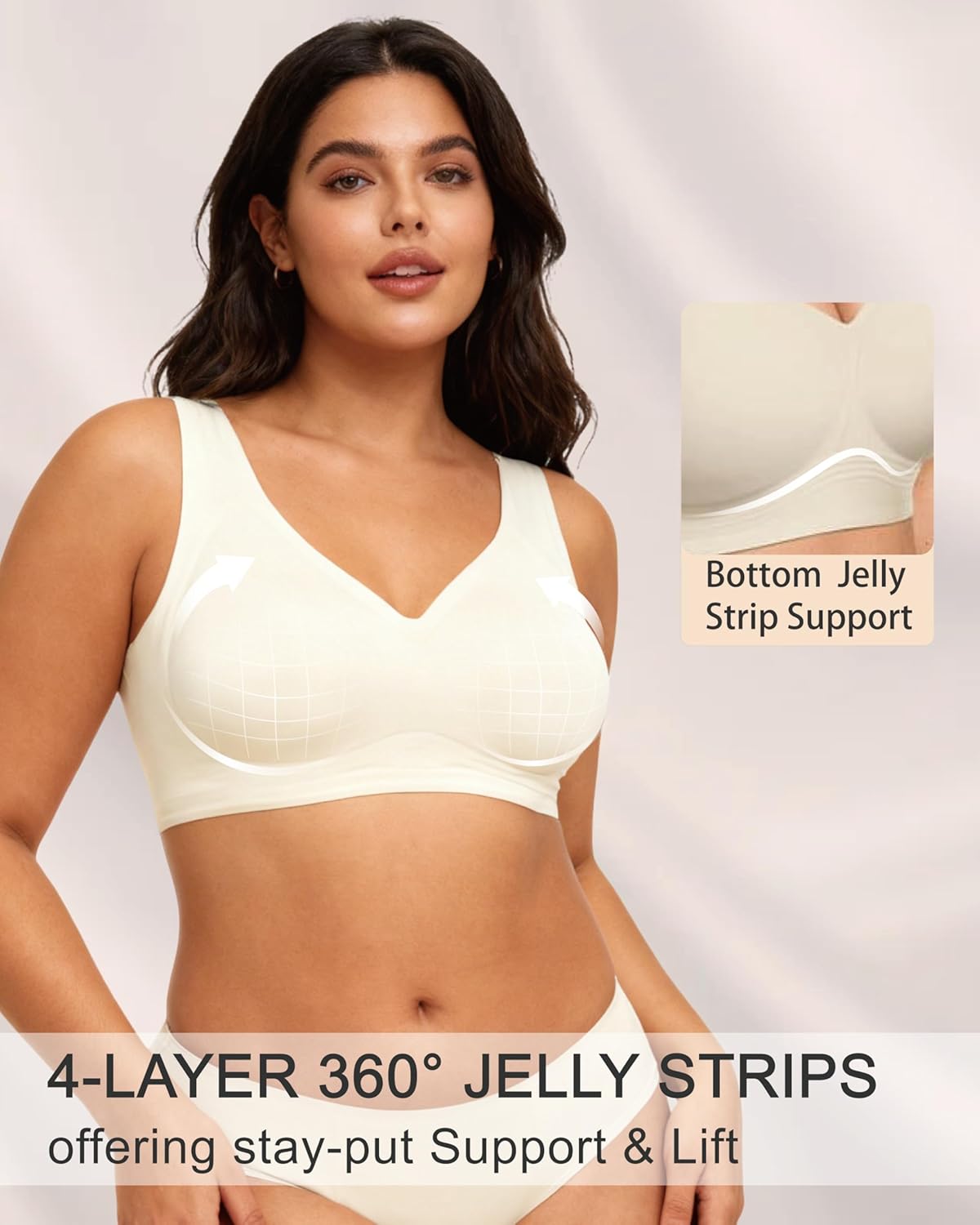 Soft Intention Jelly Wireless Bra,No Underwire Wireless Push Up Seamless Full Coverage Comfort Regular & Plus Size