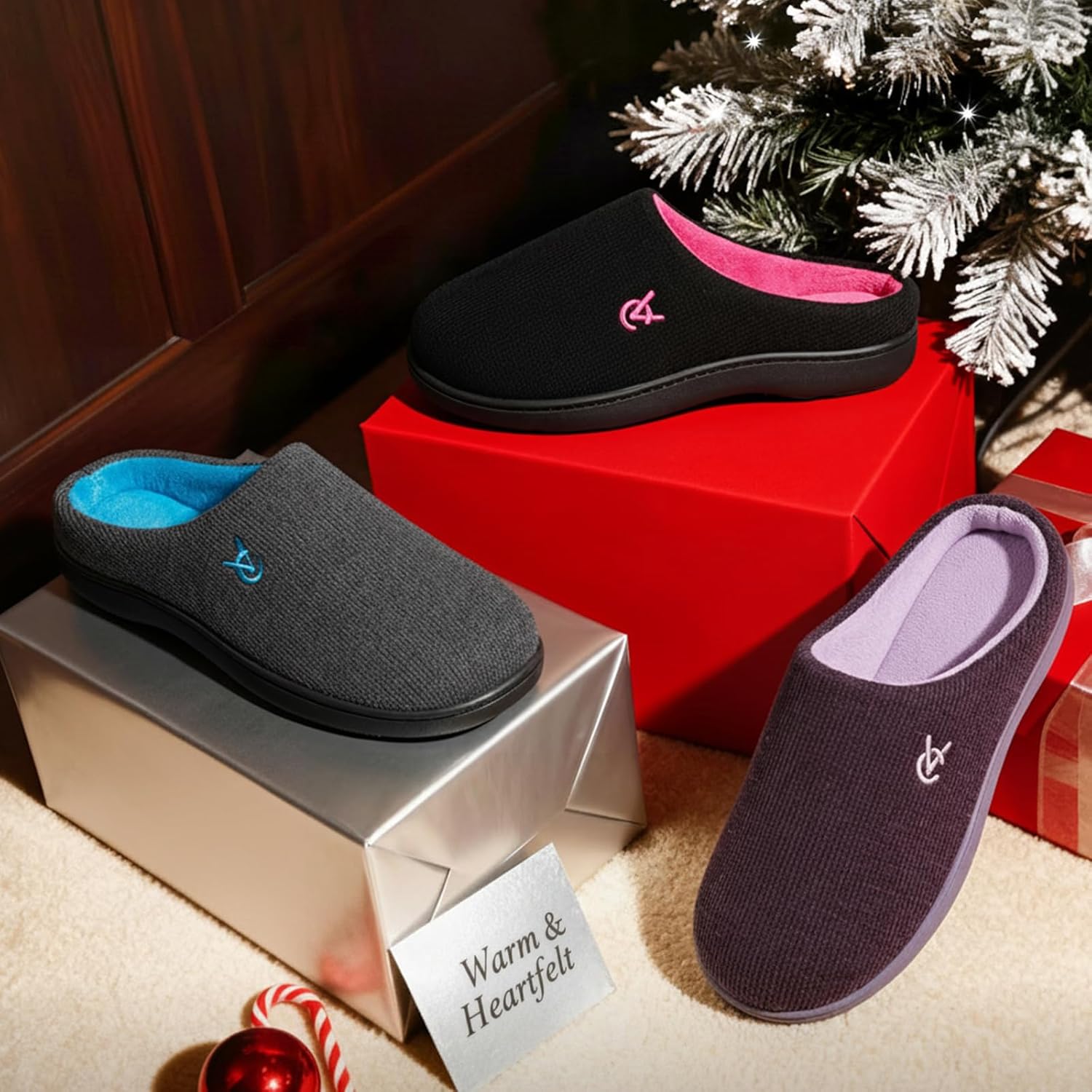 VeraCosy Women's Two-Tone Slippers Soft Comfy Knit Memory Foam Non-slip Indoor Outdoor House Shoes - Image 6