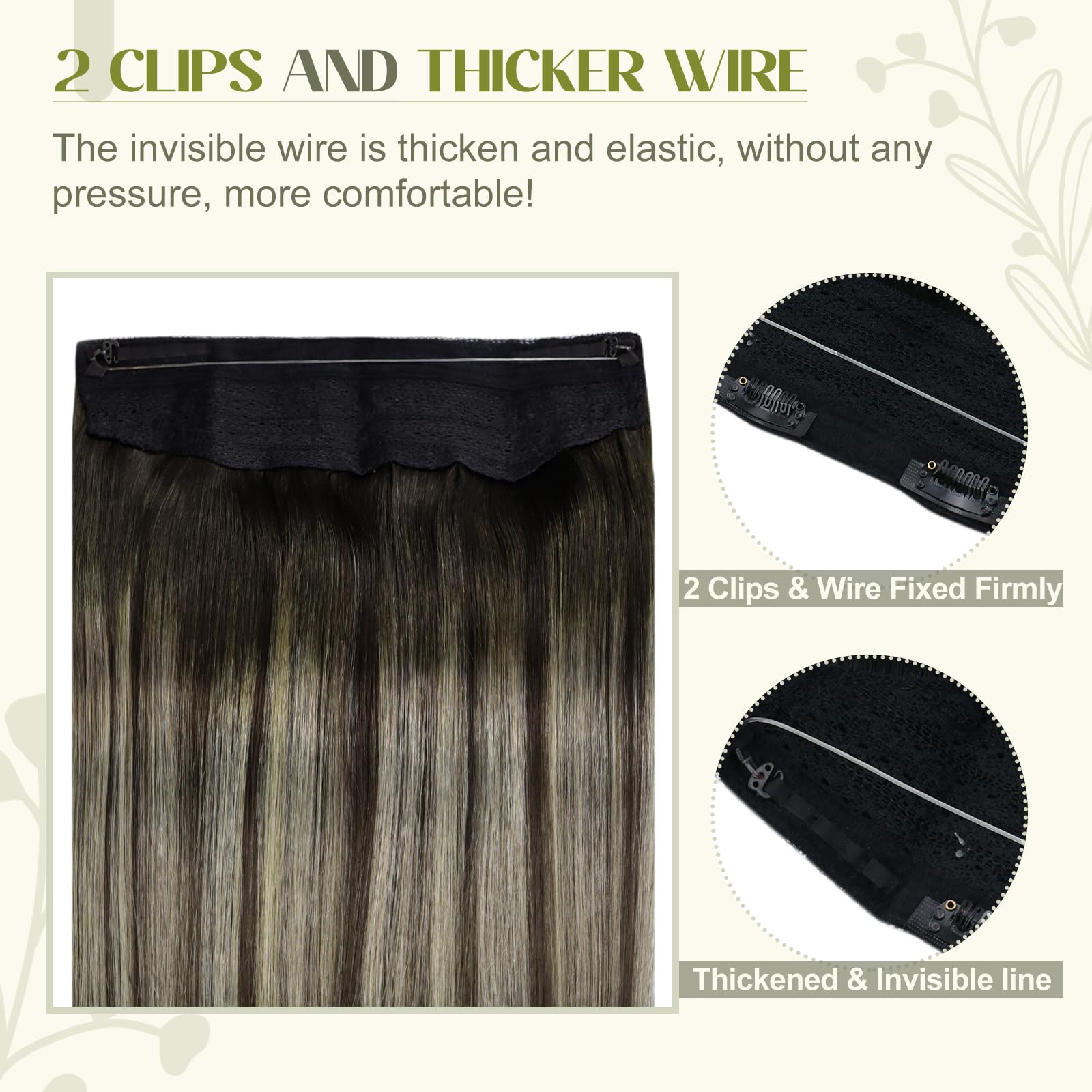 Fshine Extension Filo Capelli Veri 45CM 80g Capelli Extension Balayage Colore 1B Nero e Argento con 1B Neri Capelli Veri Brasiliani Lisci Extension Invisible Filo Capelli Extension Wire Human Hair