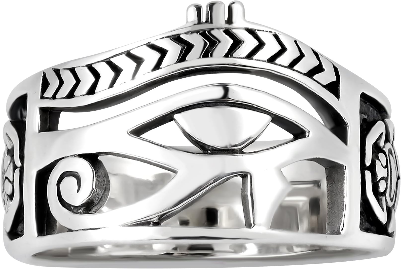 AeraVida Egyptian Eye of Horus Ankh Cross .925 Sterling Silver Ring Sizes 6-14, Ancient Symbol Spiritual Talisman Statement Band, 11, Metal, No Gemstone