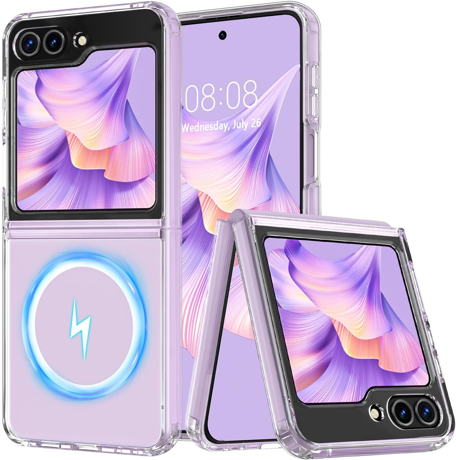 OWKEY Samsung Galaxy Z Flip 5 Case, [Designed for Magsafe], Transparent Magnetic Shockproof Military-Grade Protection, Hard PC Back with Soft TPU,Slim Cover Phone Case for Galaxy Z Flip 5 5G, Clear