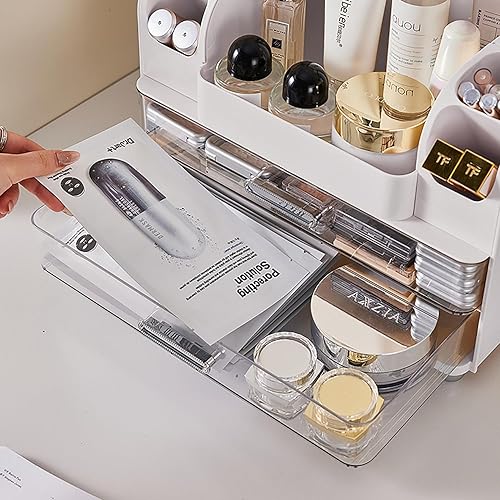 Miniatura 5 de Organizador de maquillaje con cajones para tocador, organizador de encimera de baño con soporte para cepillos, organizador de almacenamiento para