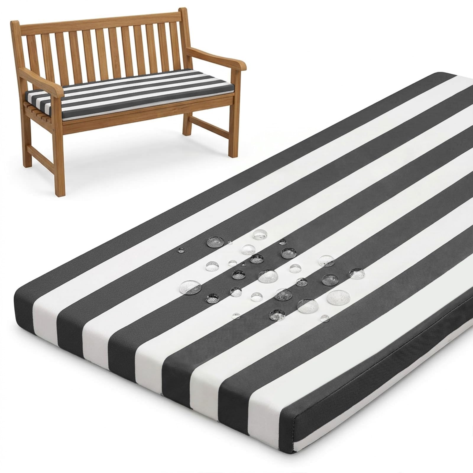 PTKG Oblong Cushions Water Resistant Outdoor Cushion Weather Resistant Replacement Cushions Removable Zipped Cover Bench Cushions for Lawn & Garden, Patio, Office, Coffee Shop,Schwarz,65x35x5cm