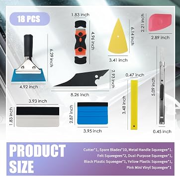 18PCS Car Window Tint Kit,Car Wrap Vinyl Installation Tools Car Wrap Vinyl | Metal Plastic Window Tint Tools with Squeegees Cutter Blades,for Car Tint Vinyl Wrap PPF & Wallpaper DIY Installation