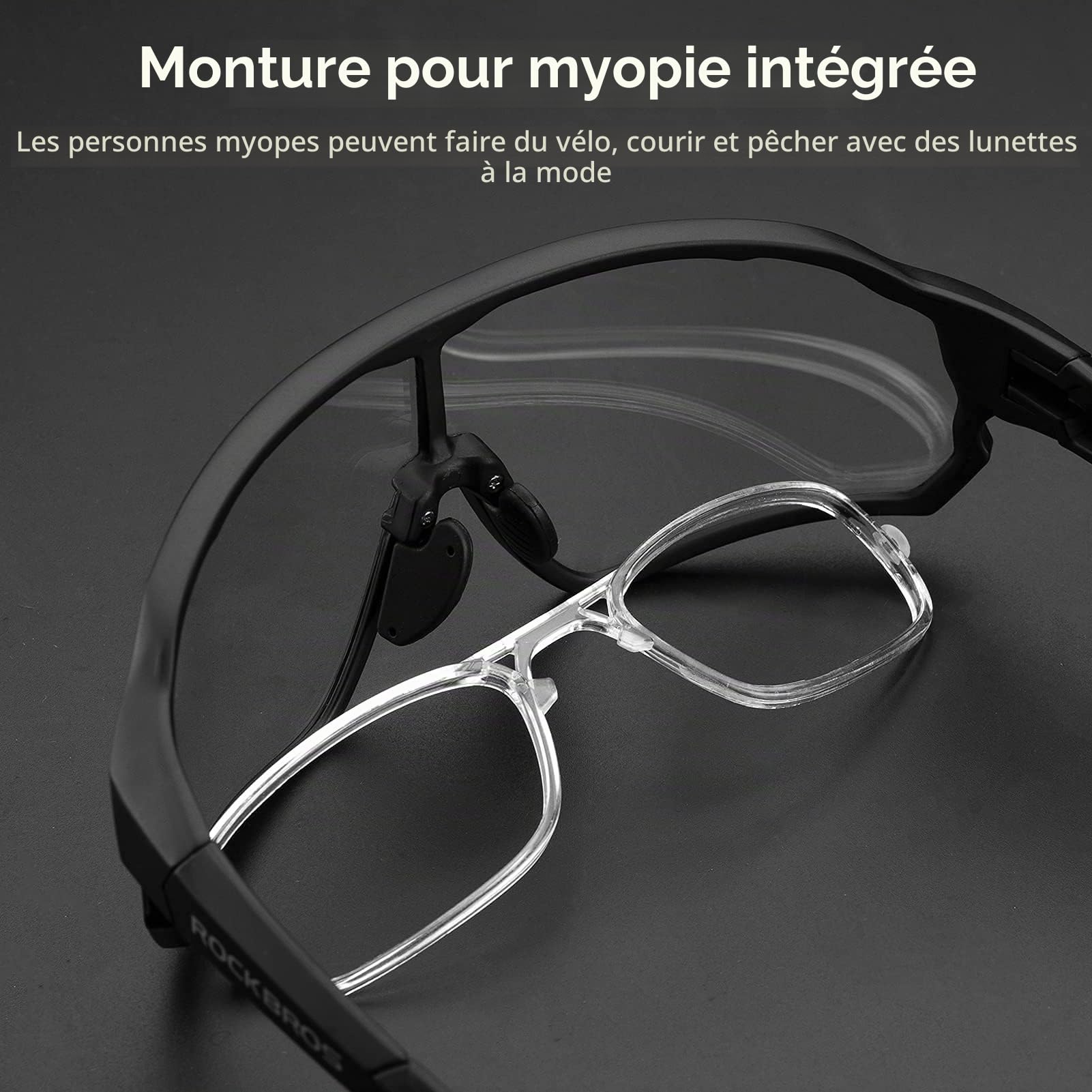 ROCKBROS Lunettes de Cyclisme Photochromiques UV400 Noir | Lunettes de Soleil Sport, Verres Clairs Adaptatifs, Protection UV, Coupe-Vent pour Vélo, Conduite, Pêche et Golf