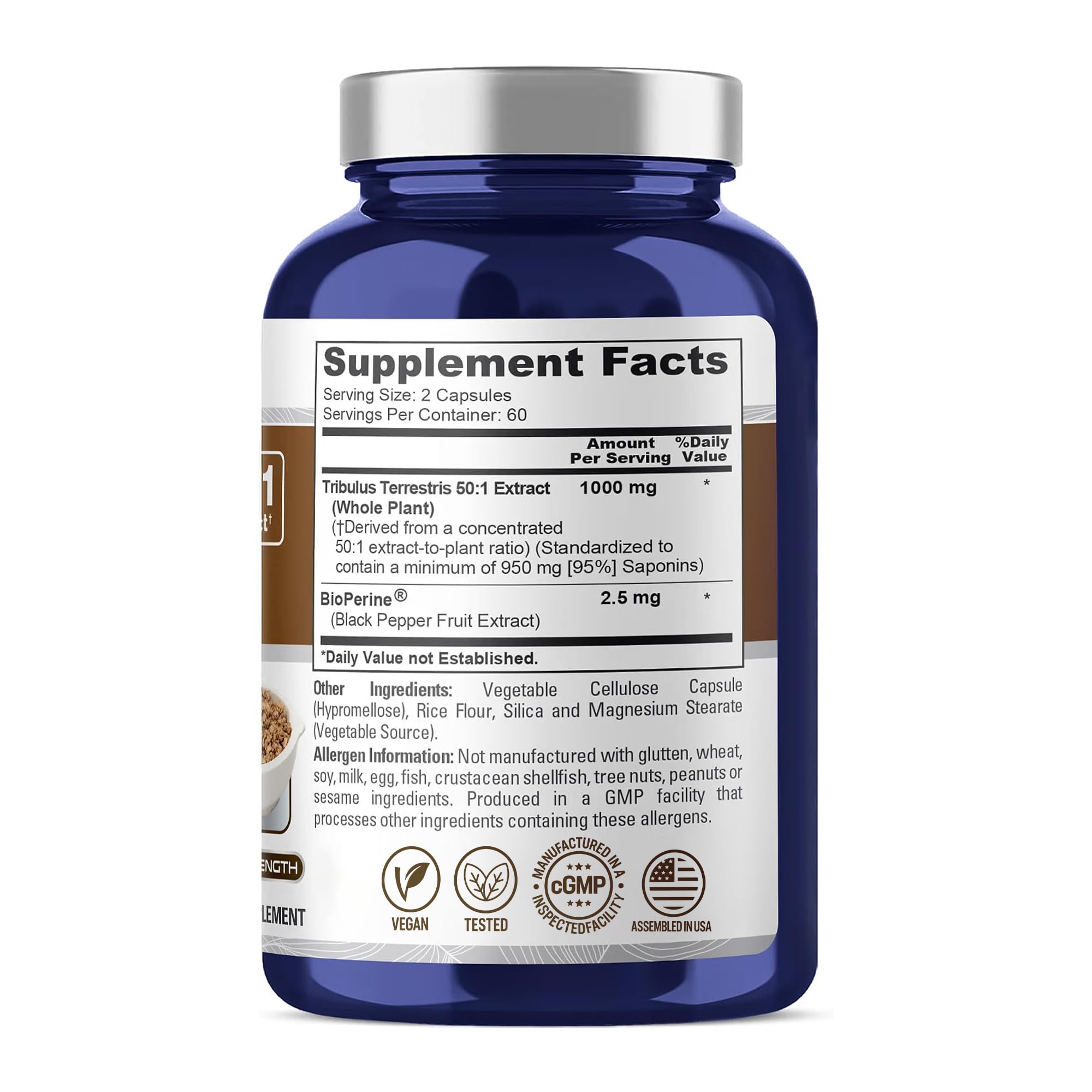 Tribulus Terrestris Vegan, 1000mg, 120 Veg Caps - 60 Servings — Amazon image 2