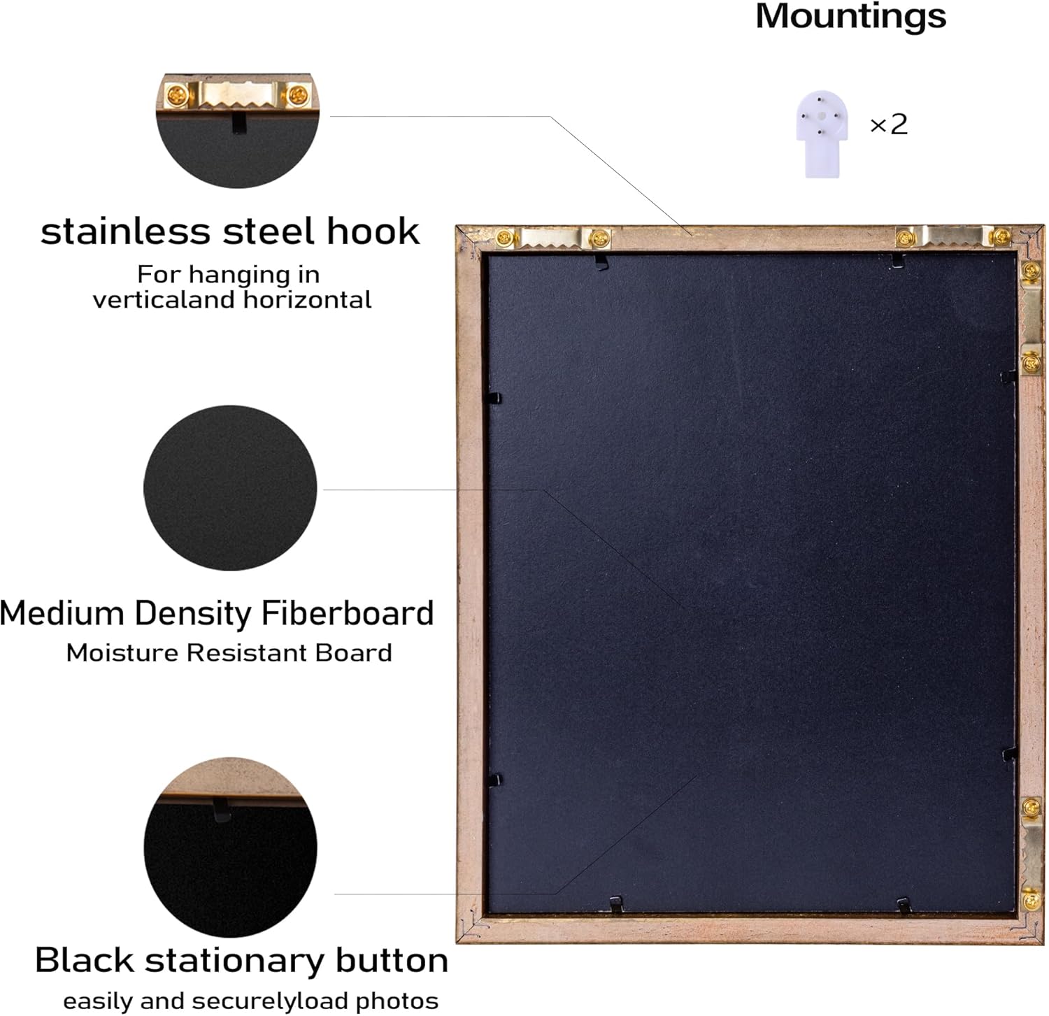 ArtXO 5"x7" Picture Frame Wooden, Display Pictures 4"x6" with Mat or 5"x7" Without Mat,Gold Ornate Frame Poster Frames,Hanging Photo Frame Wall