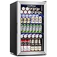 FLB-60 Refrigerator Cooler-120 Can Freestanding Beverage Cooler with Glass Door-Small Drink Dispenser Machine for Office or Bar with Adjustable Removable Shelves, Black