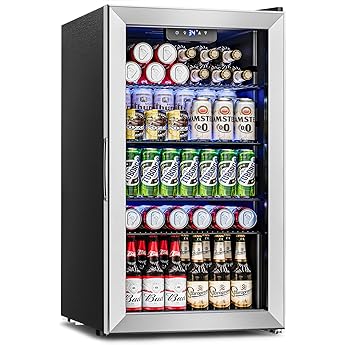 FLB-60 Refrigerator Cooler-120 Can Freestanding Beverage Cooler with Glass Door-Small Drink Dispenser Machine for Office or Bar with Adjustable Removable Shelves, Black