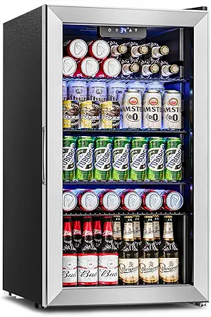 Beverage Refrigerator Cooler - 126 Can Mini Fridge with Glass Door, 3.2 Cu.Ft, Silver