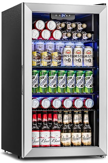 Feelfunn Beverage Refrigerator Cooler - 126 Can Mini Fridge Glass
