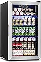 Beverage Refrigerator Cooler - 126 Can Mini Fridge Glass Door for Drinks Soda Beer Wine - Small Refrigerator for Office Bedroom Home Bar, 4 Adjustable Shelves, 3.2 Cu.Ft, Silver