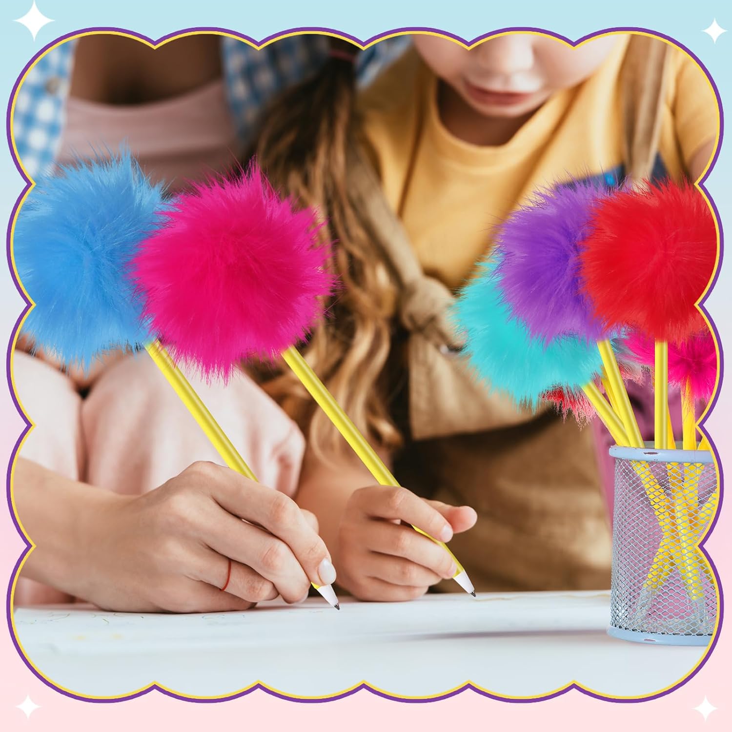 Sayglossy 24 Pcs Pom Pom Pen Tree Fluffy Pens Cute Fuzzy Fun Novelty Ballpoint Pens Set Gift for Reward Gifts Birthday Party Favor Supply Goodie Bag Stuffers(Classic Color)